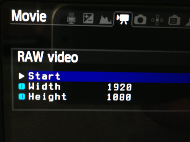 Raw video menu option in the Magic Lantern menu.