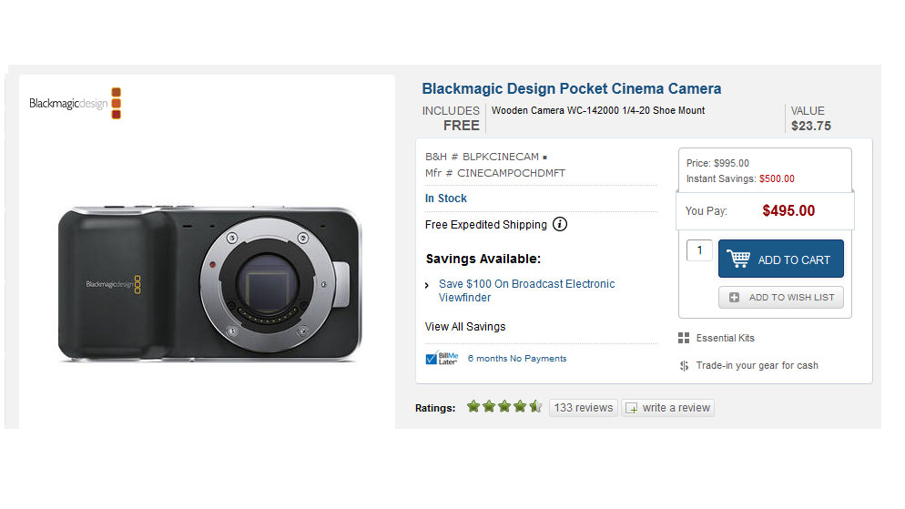 Blackmagic Pocket Cinema Camera drops below $500 / €375 until August 31st