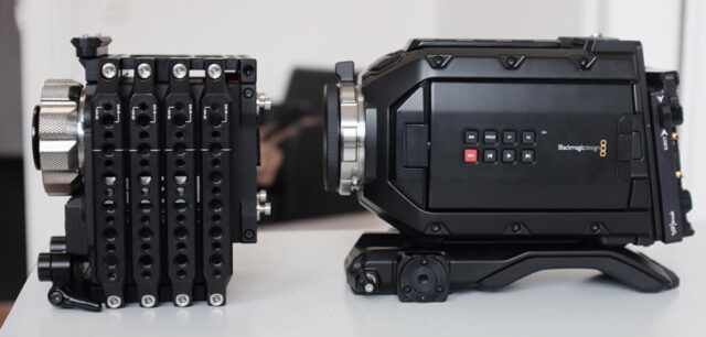 Size comparison: Red Dragon vs. Blackmagic Ursa Mini 4.6K. The Ursa Mini is bigger, but it's a powerhorse.