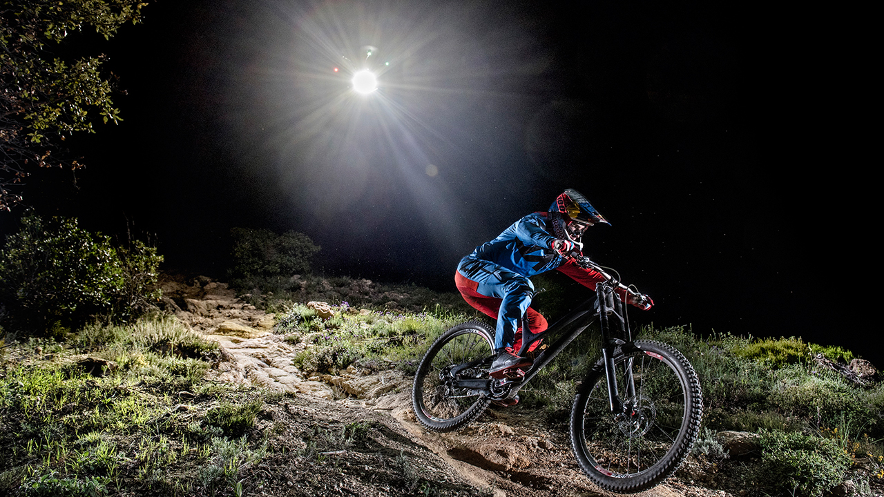 LED on a Drone Lights Crazy Night Time Mountain Bike Shoot
