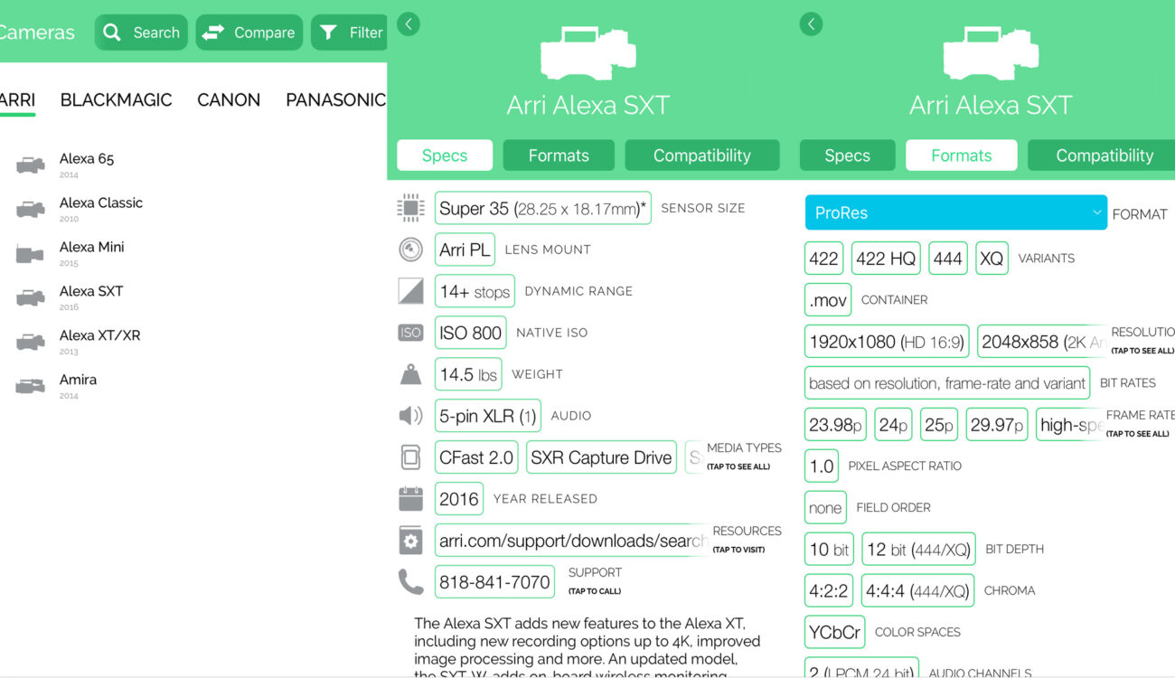 Cameras + Formats App | The Ultimate Camera and Format Reference