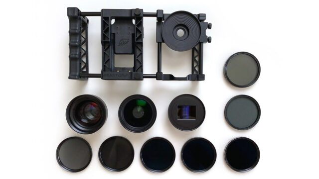 The Beastgrip Pro shown with the full range of Beastgrip filters.