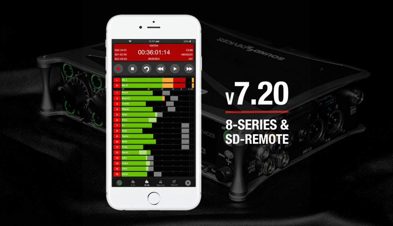 Actualización de firmware 7.20 de Sound Devices para los mezcladores-grabadores de la serie 8