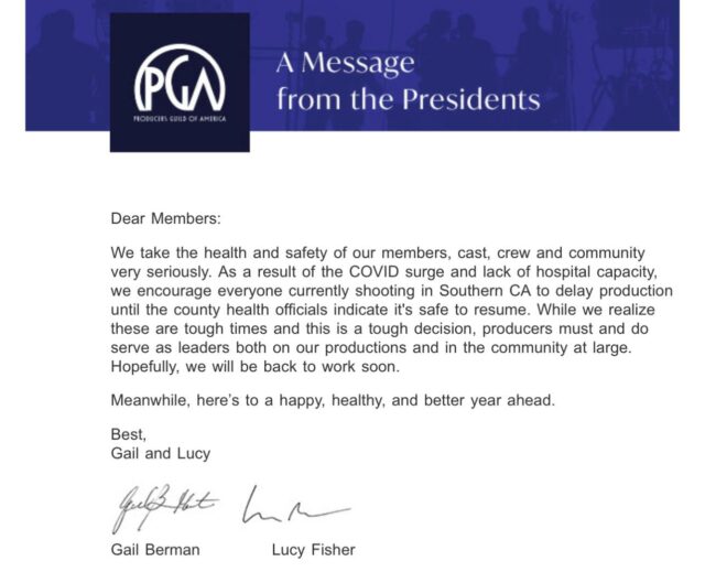Productions on hold _ PGA letter