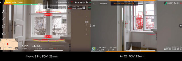 Mavic 2 Pro FOV of 28mm compared to the Air 2S FOV of 22mm