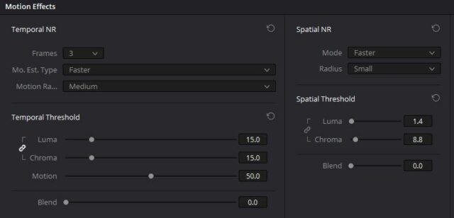 DaVinci Resolve noise reduction settings