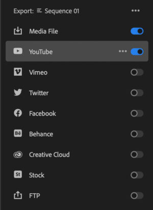 Premiere Pro new Export Panel destinations