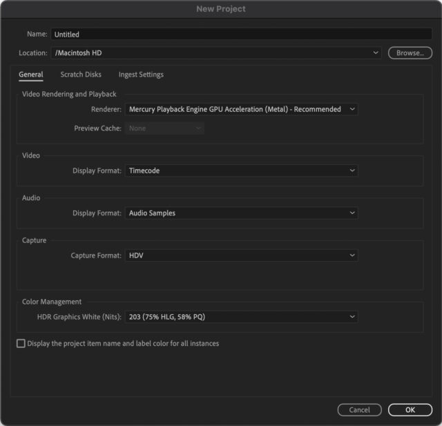 Old Premiere Project Settings