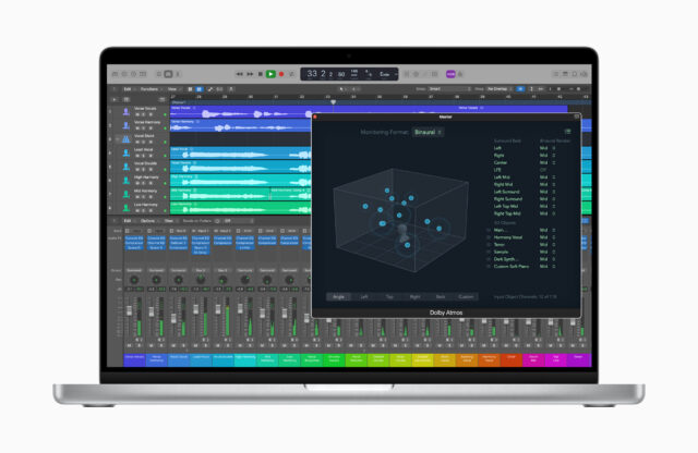 Logic Pro has beed updated updated with a new Dolby Atmos Mixer. Image Credit: Apple