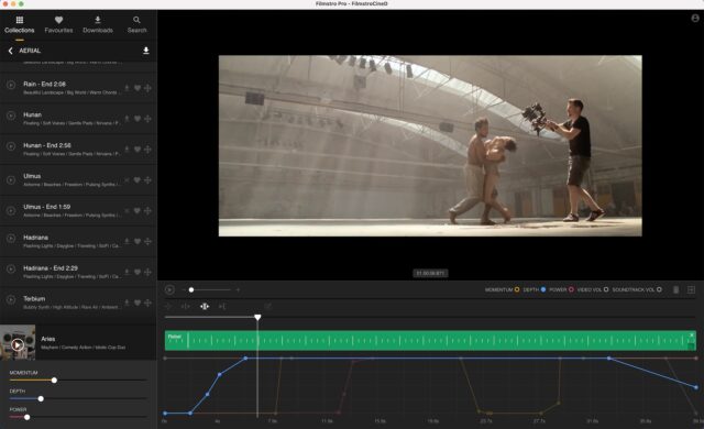 Screenshot of the Filmstro app while scoring our old Youtube trailer. Image credit: CineD