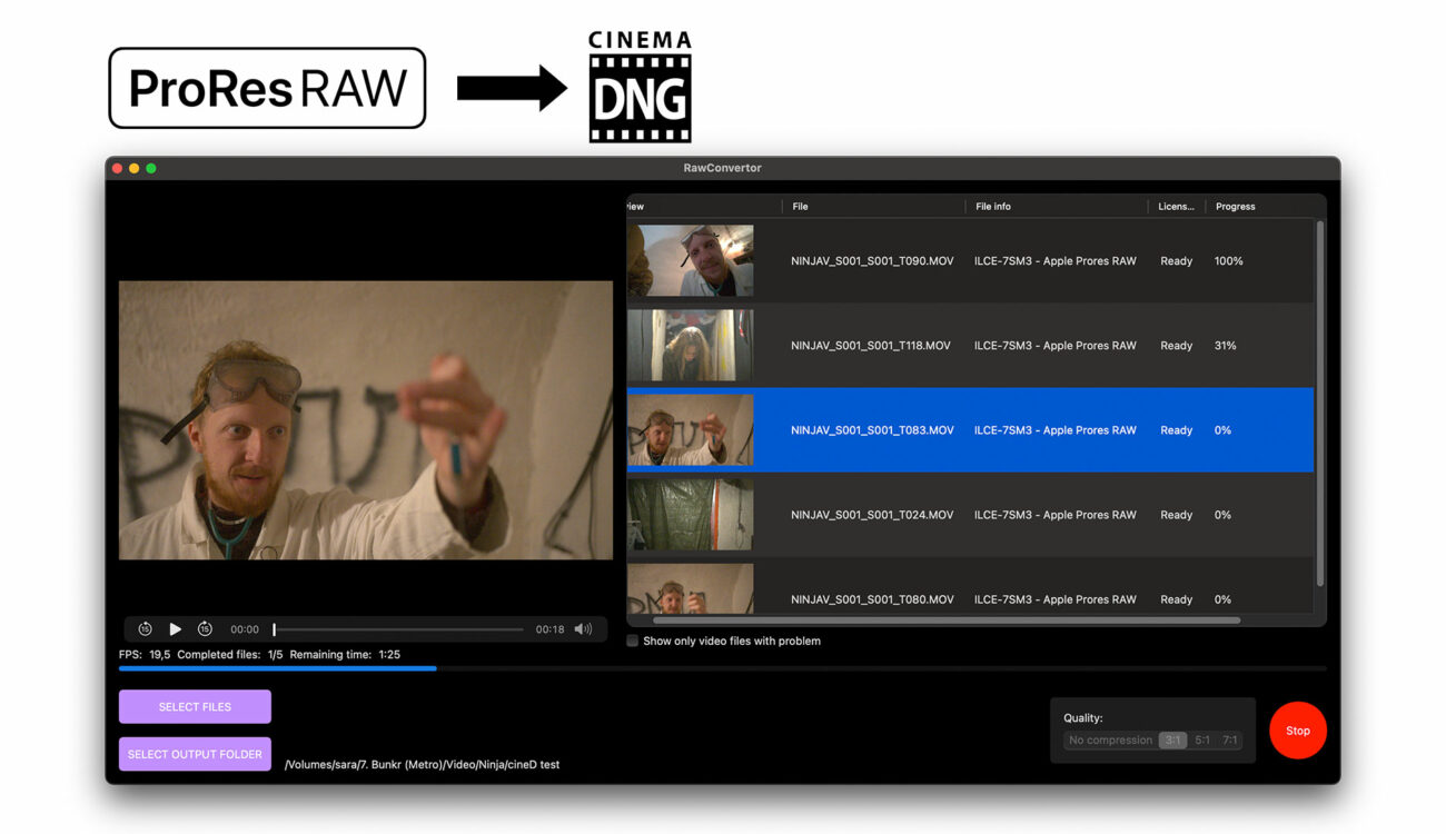 Raw Convertor - la nueva aplicación macOS convierte ProRes RAW en CinemaDNG