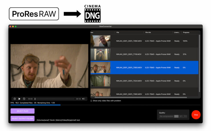 Raw Convertor - la nueva aplicación macOS convierte ProRes RAW en CinemaDNG