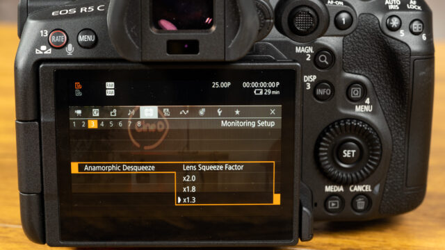 Canon EOS R5 C Anamorphic Desqueeze Menu