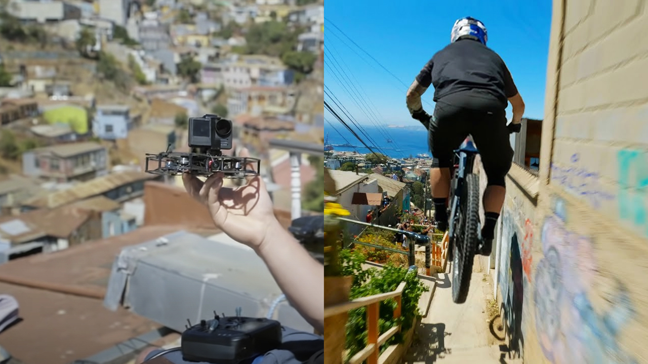 Un dron FPV siguiendo un corredor cuesta abajo - Imágenes increíbles de la Red Bull Race en Chile