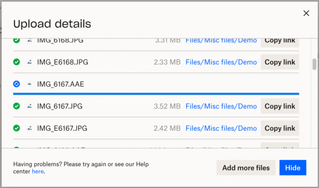 dropbox multiple file upload