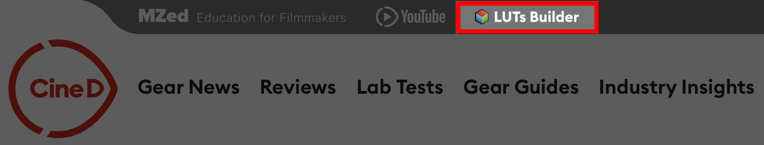 Activate the LUTs Builder directly from the CineD top menu bar. A new tab will open after you click.