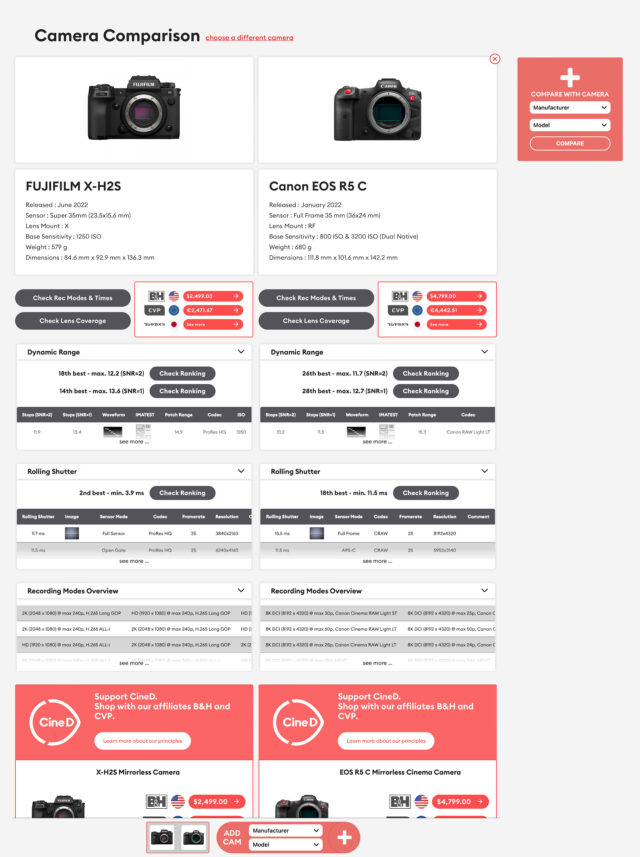 Camera Comparison in the Camera Database