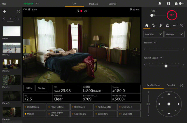 Sony FR7 Web App Remote