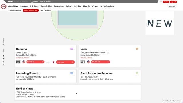 Lens Coverage Tool - Data Boxes and Field of View Calculator