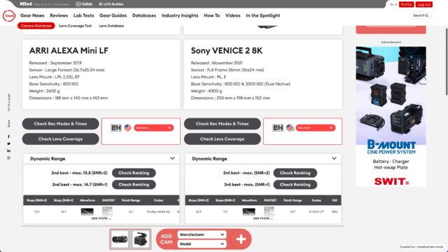 Camera Database - Camera Comparison