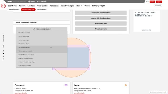 Lens Coverage Tool - Expander and Reducer selection