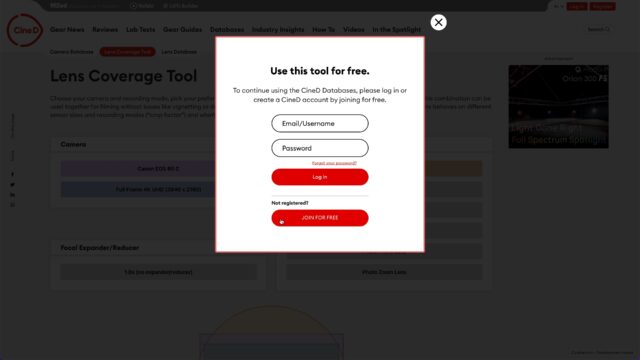 Lens Coverage Tool - Log in or register to use for free