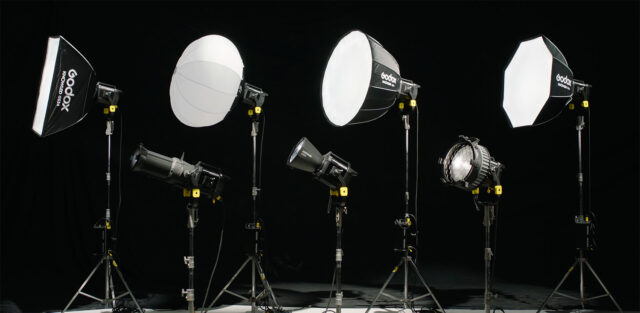 Various light modifiers available for the Godox KNOWLED MG1200Bi. Image credit: Godox