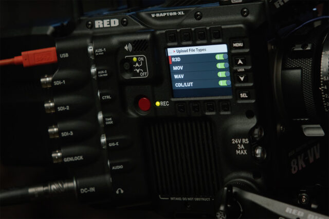 RED V-RAPTOR users can upload .R3D, ProRes, CDL/LUT, and .WAV files to the cloud. Credit: RED 