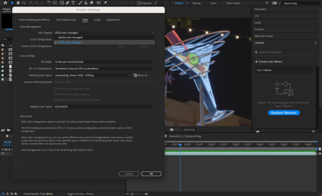 After Effect 23.2 gets native OCIO and ACES integration