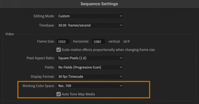 The "Auto Tone Map Media" option in Sequence Settings