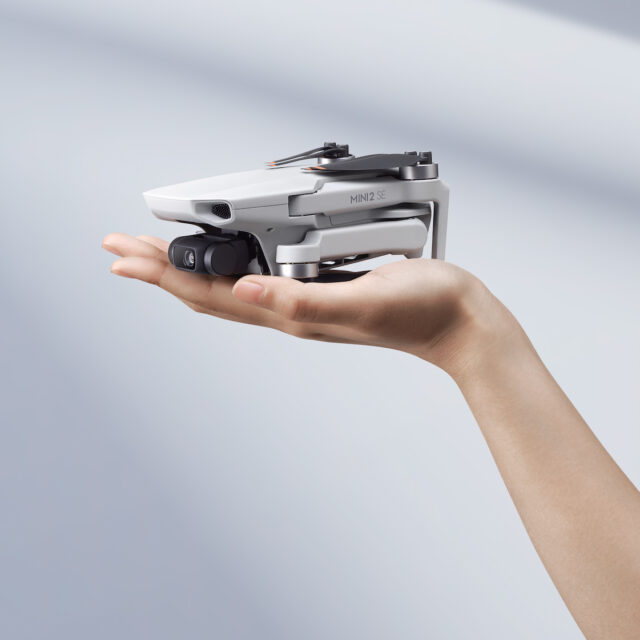 The DJI Mini series drones fit in the palm of a hand