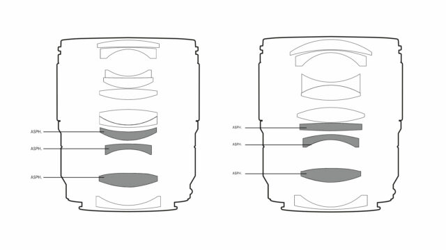 Lens design of the 35mm on the left and 50mm on the right