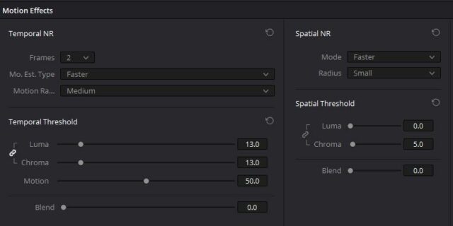 DaVinci Resolve 18.1 noise reduction settings for 5 stops under, pushed back