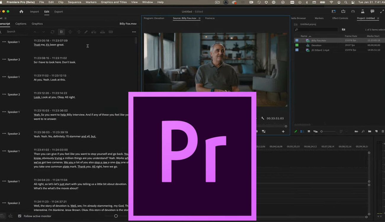 Text-Based Editing in Premiere Pro Beta Available