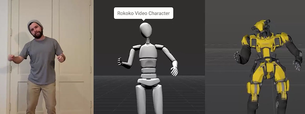 Screenshot from Rokoko Video showing different stages of using their product.