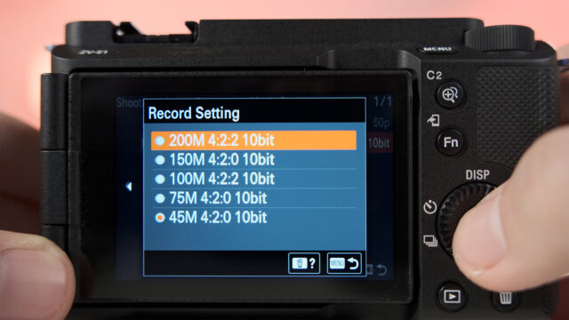 Modo de gravação Sony ZV-E1 4:2:2 de 10 bits