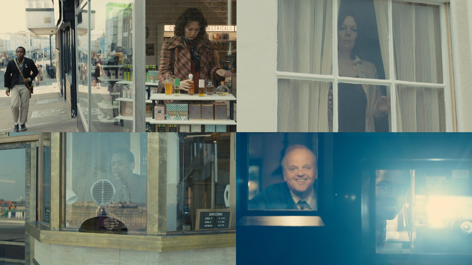 The subtle cinematography of Roger Deakins on "Empire of Light": mirrors, reflections, shots through the glass.