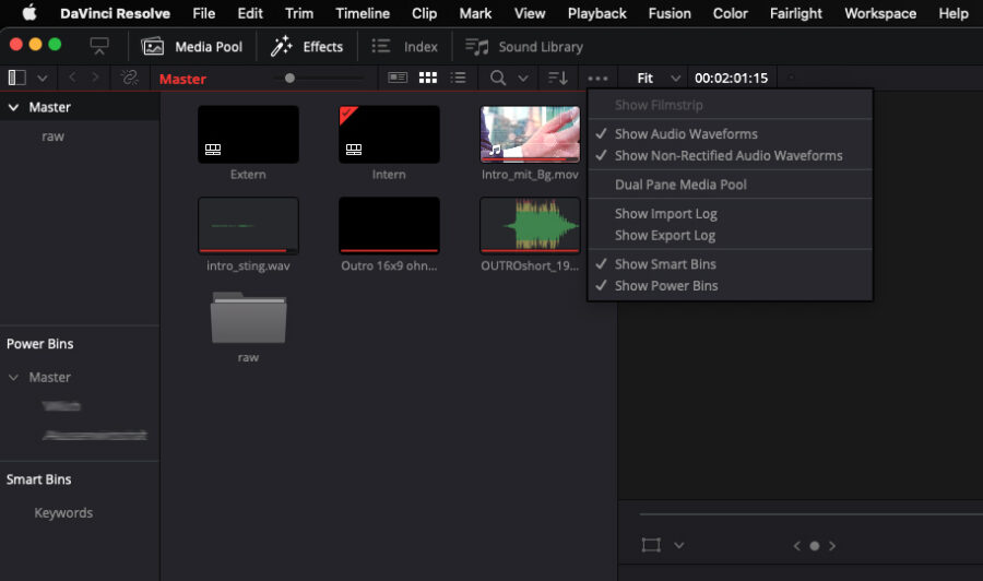 How to activate Power Bins in DaVinci Resolve