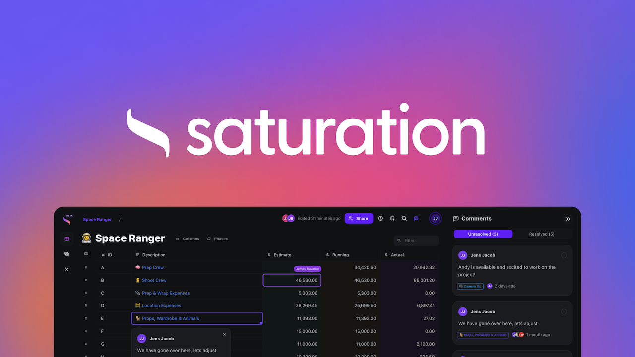 Saturation App - An All-In-One Financial Management Platform for Productions Introduced