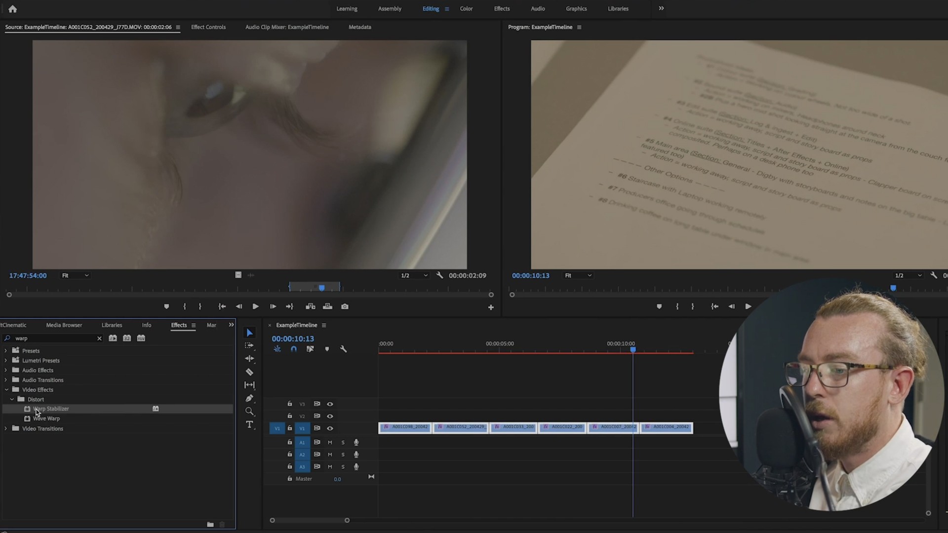 quick tips for creating a cinematic look in Premiere Pro - Warp Stabilizer
