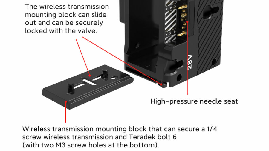 The mounting block of the Vaxis Dual-Voltage Wireless TX Cradle. Image credit: Vaxis