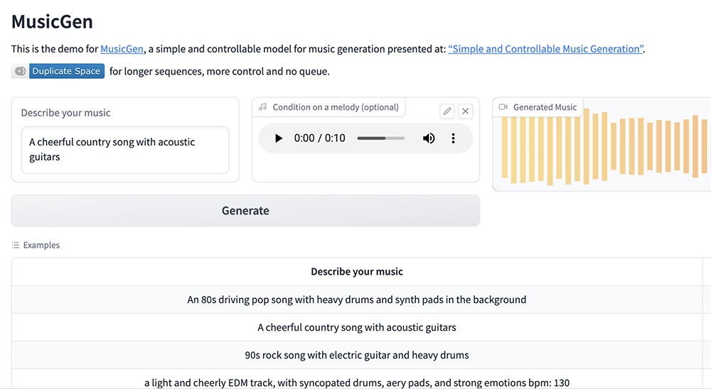 AI tools for audio - MusicGen