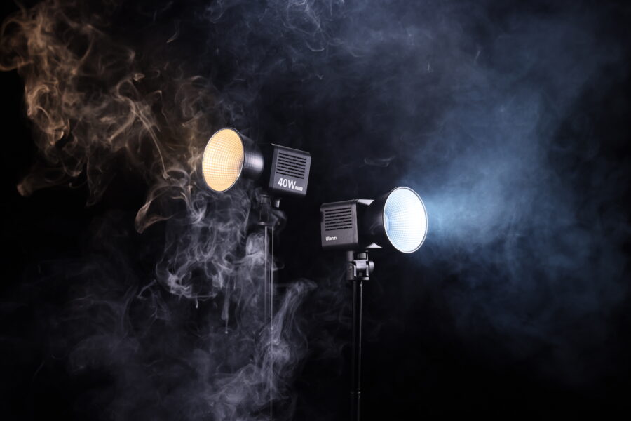 Two TL028 lights, one in daylight and one in tungsten temperature on light stands