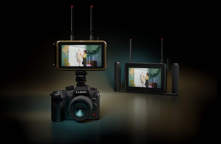 Atomos Ninja connected to a camera and sending a signal to a second atomos connect device wirelessly
