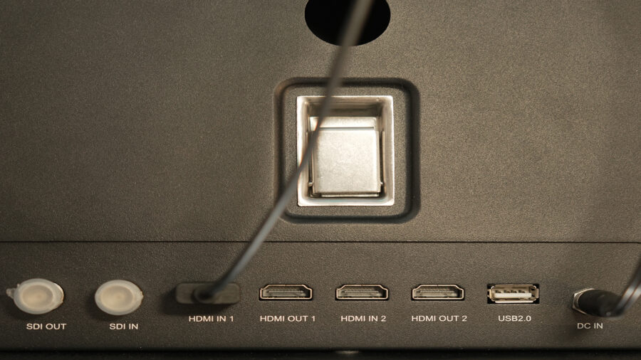 The rear panel of the WPC215 displaying input/output options. 