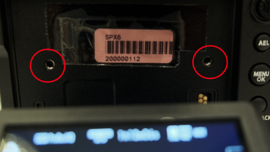 threads behind camera monitor for mounting optional cooling fan accessory