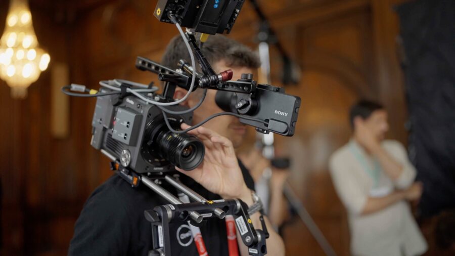 Sony BURANO on a shoulder rig with a compact lens, operated by CineD co-founder Nino Leitner. now shipping. Image credit: CineD