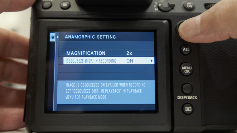 Anamorphic settings screen