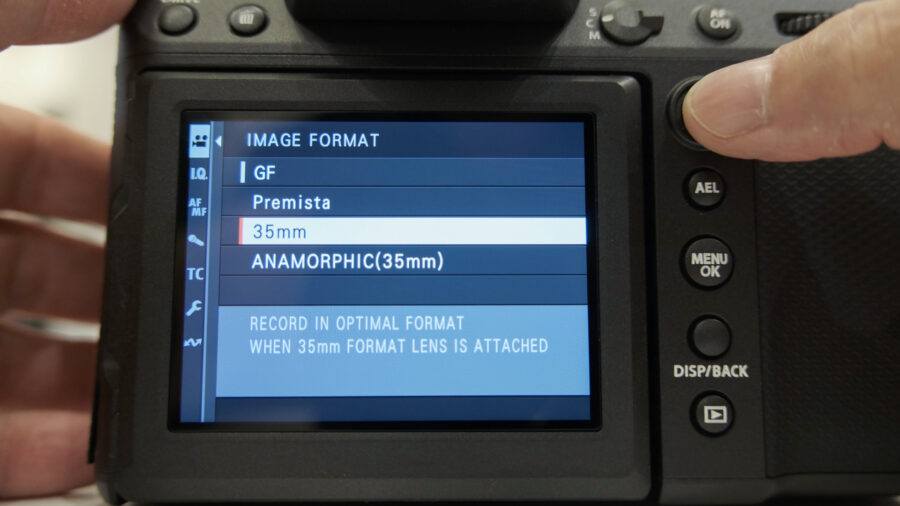 GFX100 II image format menu with 35mm selected