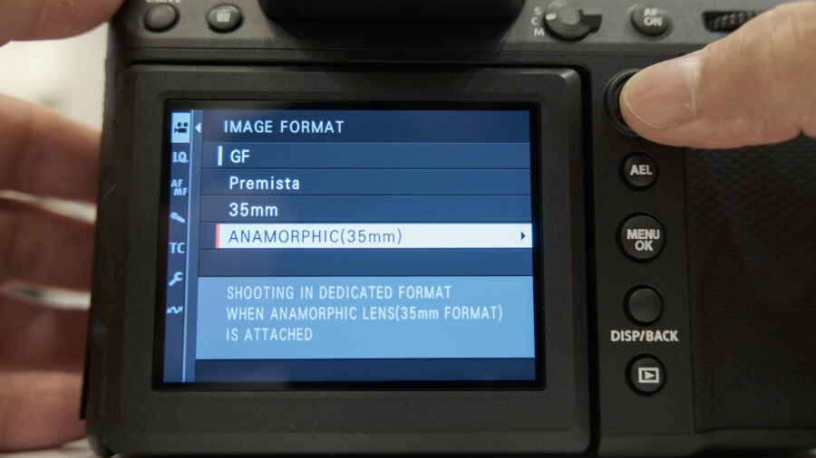 GFX100 II image format menu with anamorphic selected